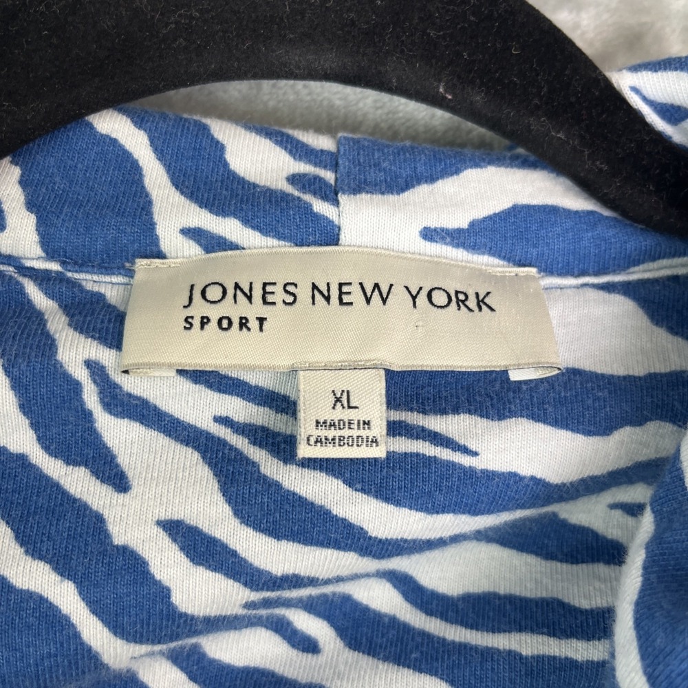 Jones New York Sport Blue Zip Up Pockets Tie Waist Hoodie Womens Zebra Size‎ XL - Picture 2 of 6